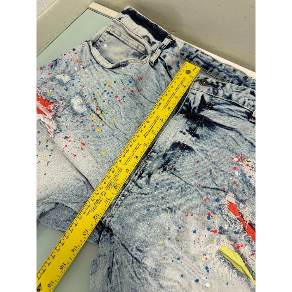 Smoke Rise Jean Shorts Mens 42 Paint Splatter Distressed Stretch Streetwear - Picture 7 of 9
